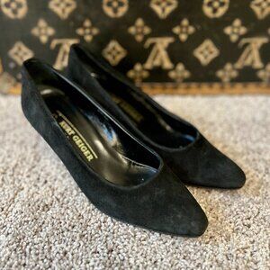 Kurt Keiger Black Suede Almond Toe Kitten Heel Pumps